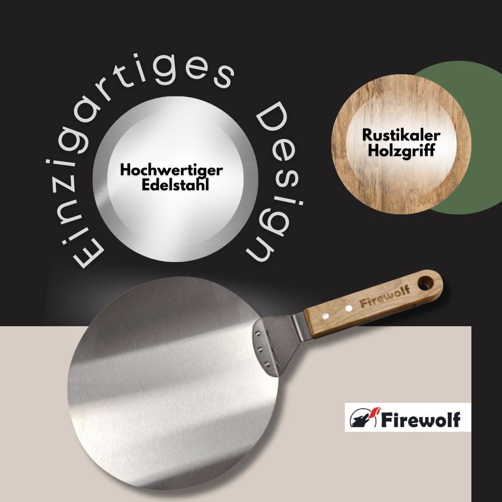 HURRISE Pizzaschieber Edelstahl, Rund 25,3 Cm - Rutschfester Griff, Zum Aufhängen, Für Küche & Backen